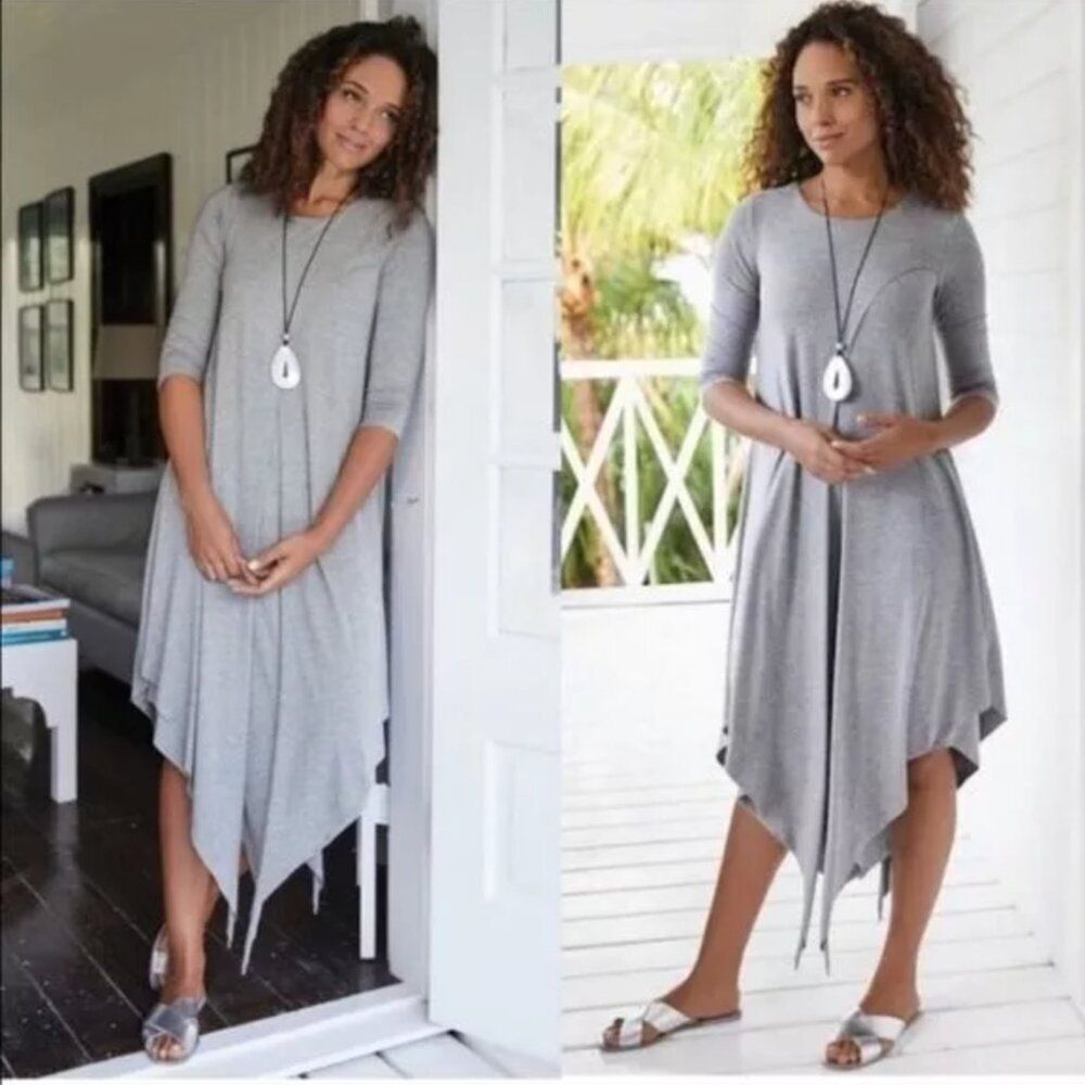 Soft Surroundings Alexandra Stretchy‎ Jersey Knit L/S Maxi Dress heather grey sm